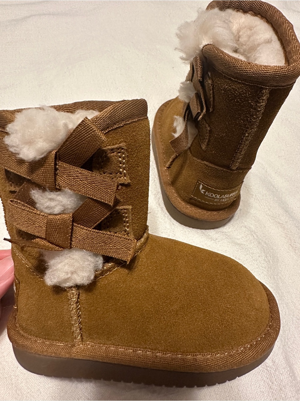Koolaburra Kids Brown Suede-Look Shearling-Lined Boots with Bows